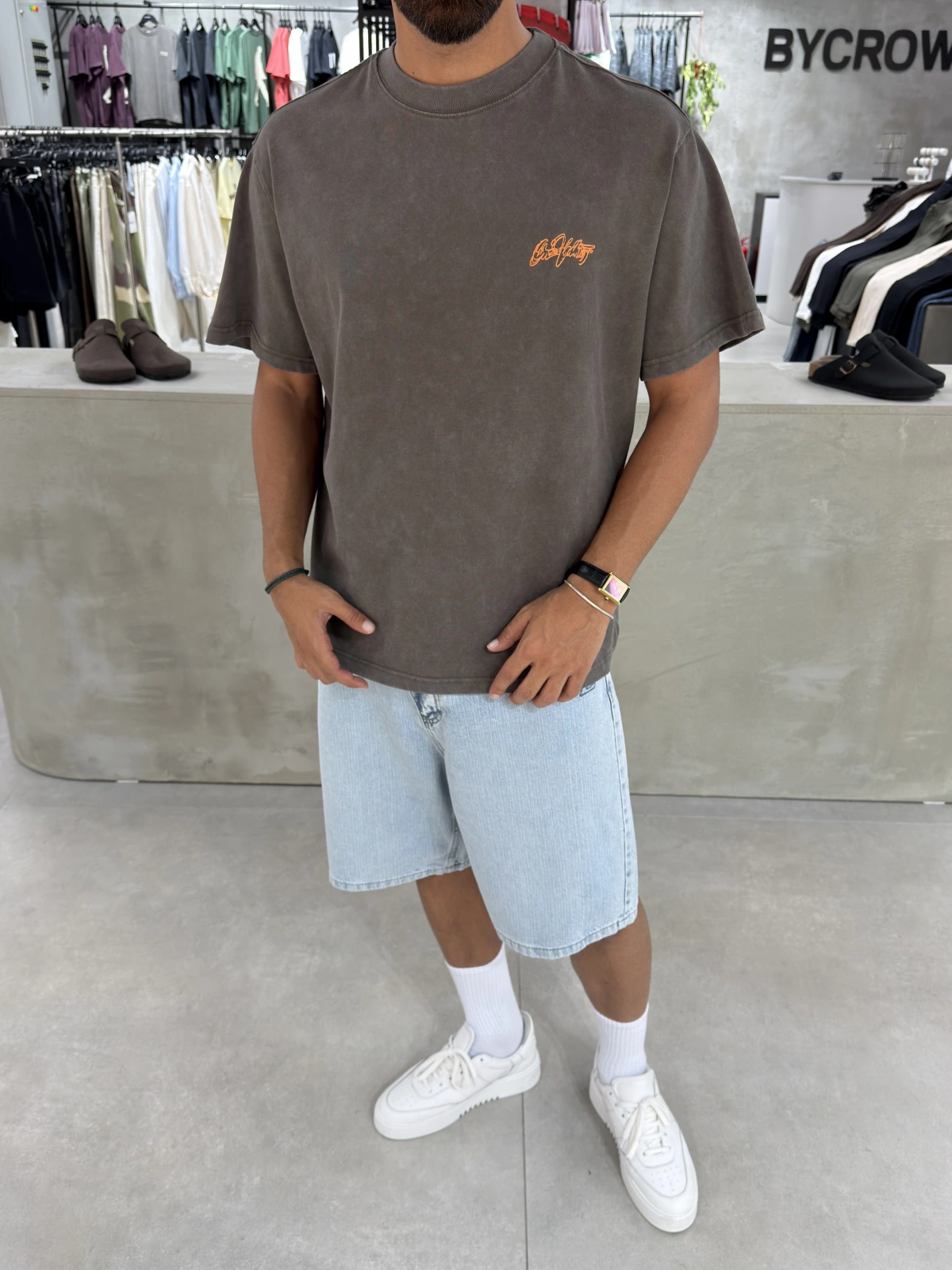 Kahve Heykel Baskı Oversize T-Shirt
