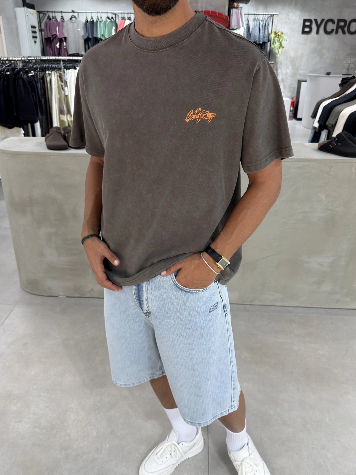 Kahve Heykel Baskı Oversize T-Shirt