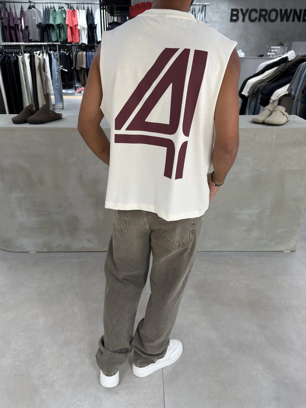 Krem 4 Baskılı Oversize Atlet