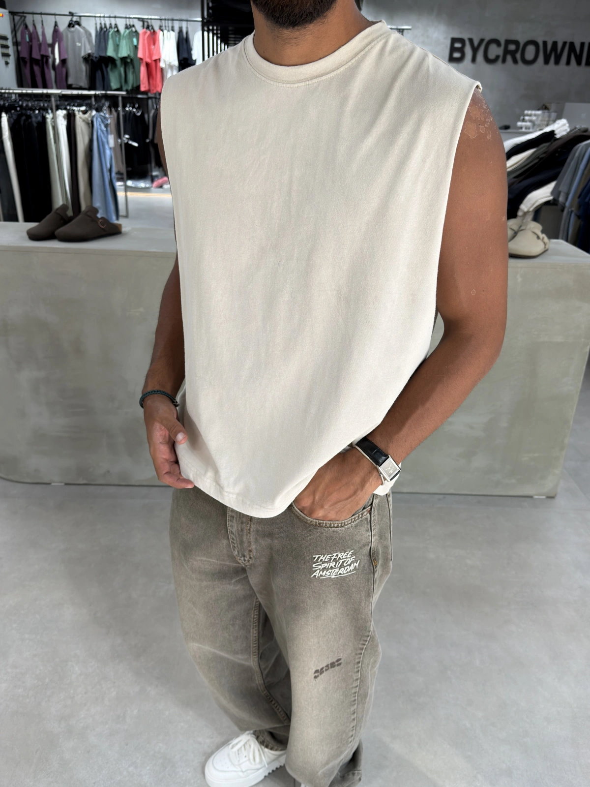 Taş 4 Baskılı Oversize Atlet
