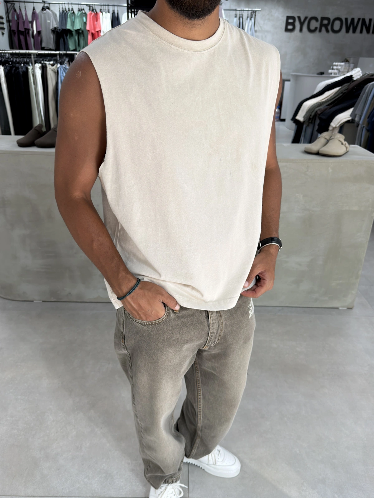 Taş 4 Baskılı Oversize Atlet