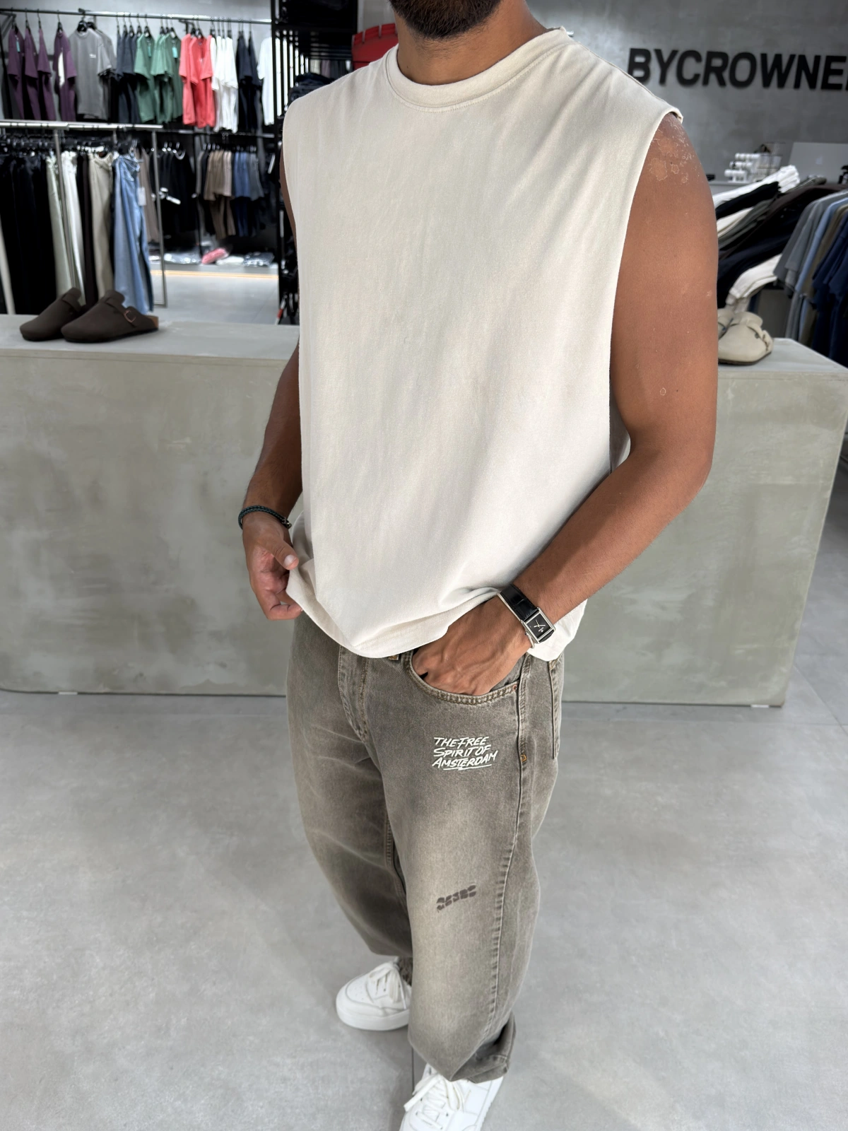 Taş 4 Baskılı Oversize Atlet