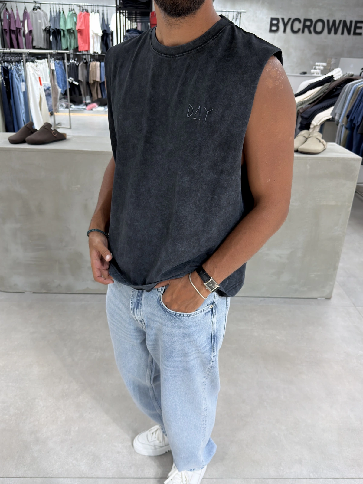Day Siyah Yıkamalı Oversize Atlet