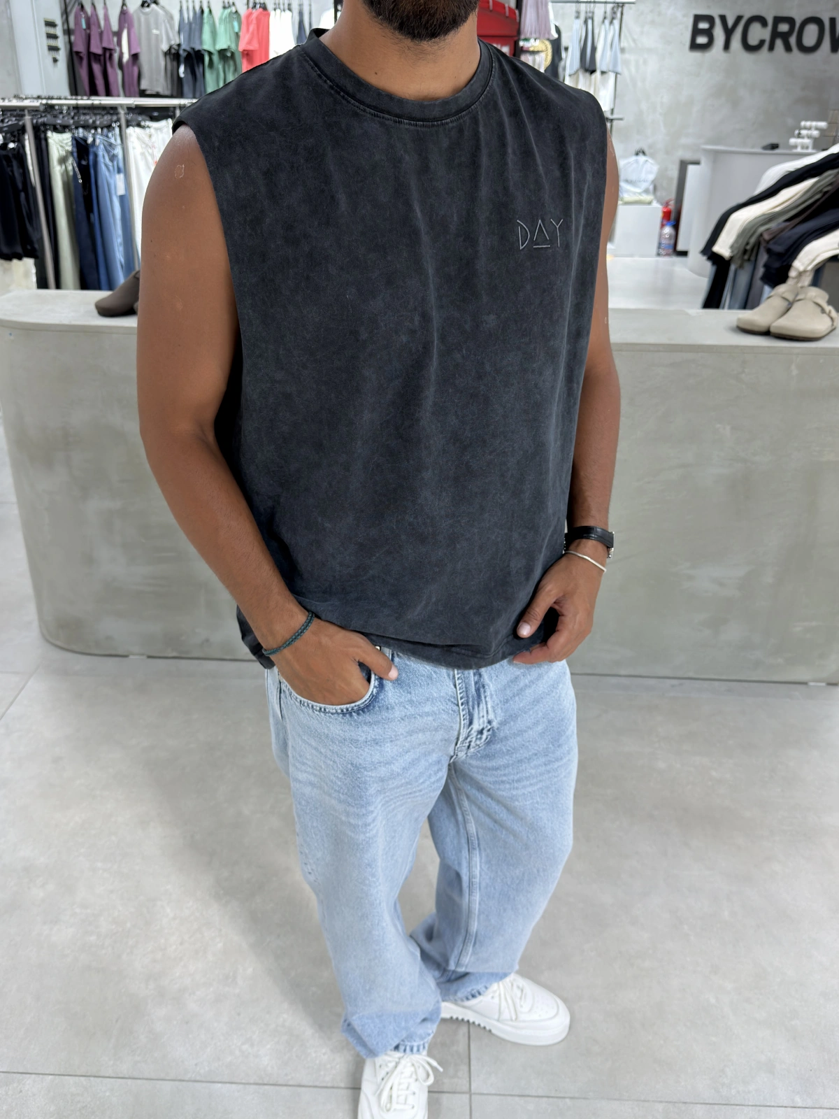 Day Siyah Yıkamalı Oversize Atlet