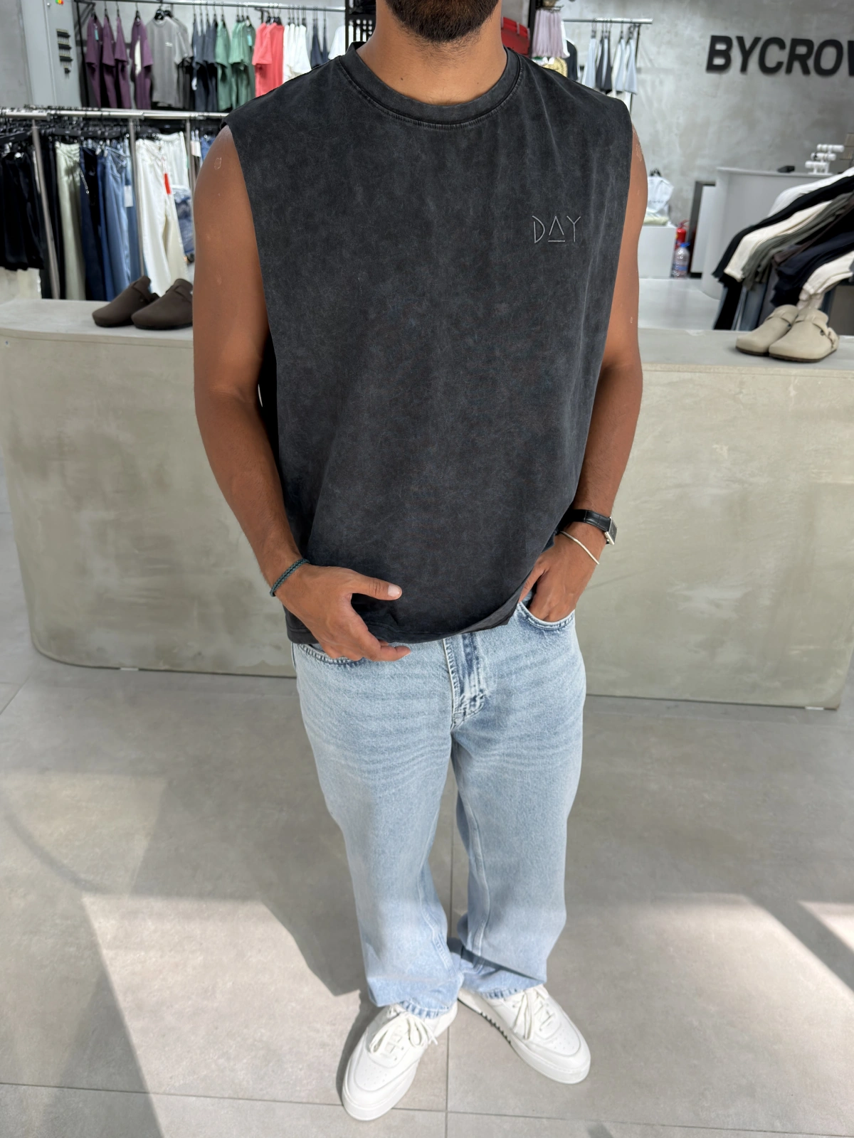 Day Siyah Yıkamalı Oversize Atlet