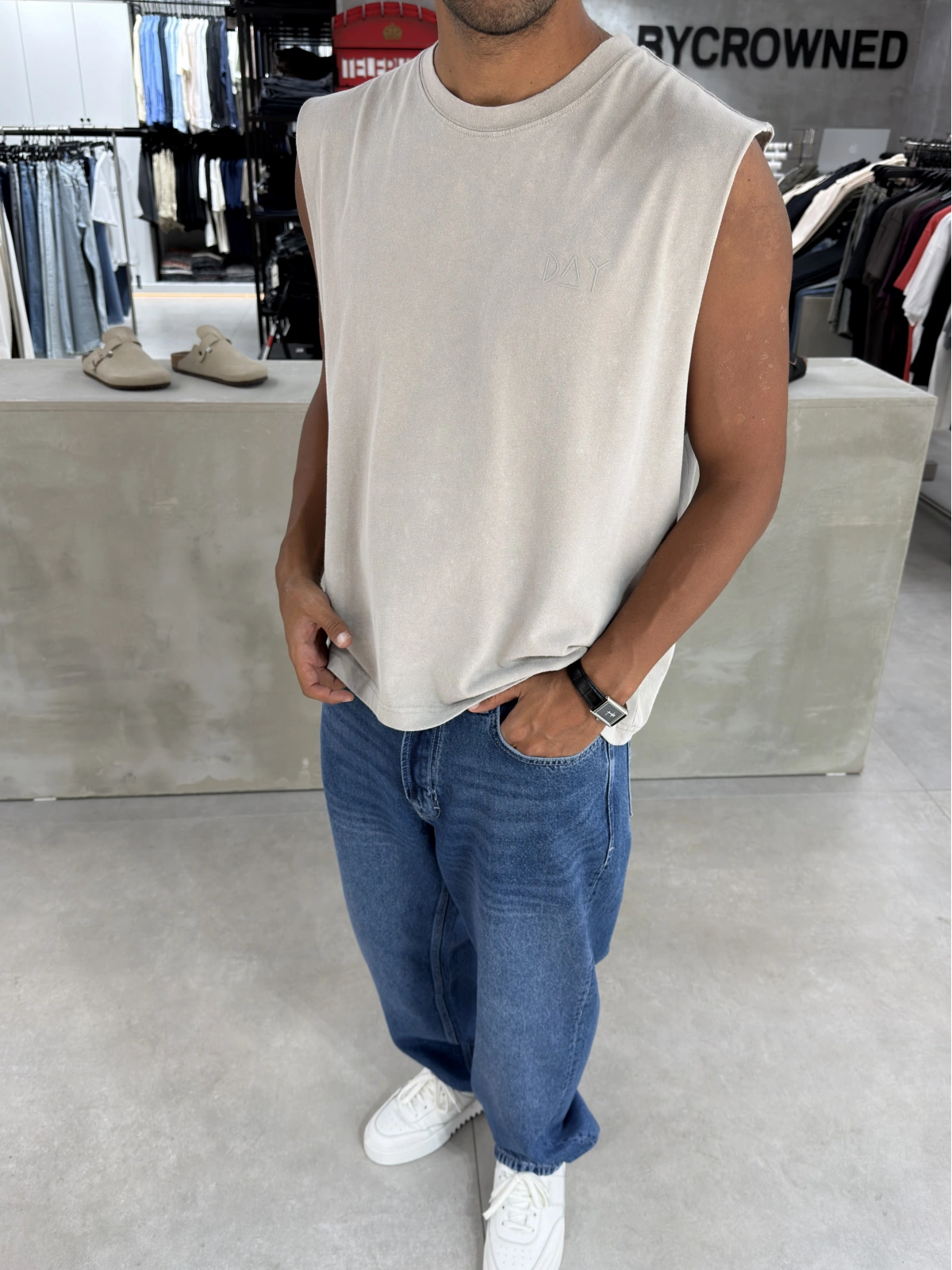 Day Bej Yıkamalı Oversize Atlet