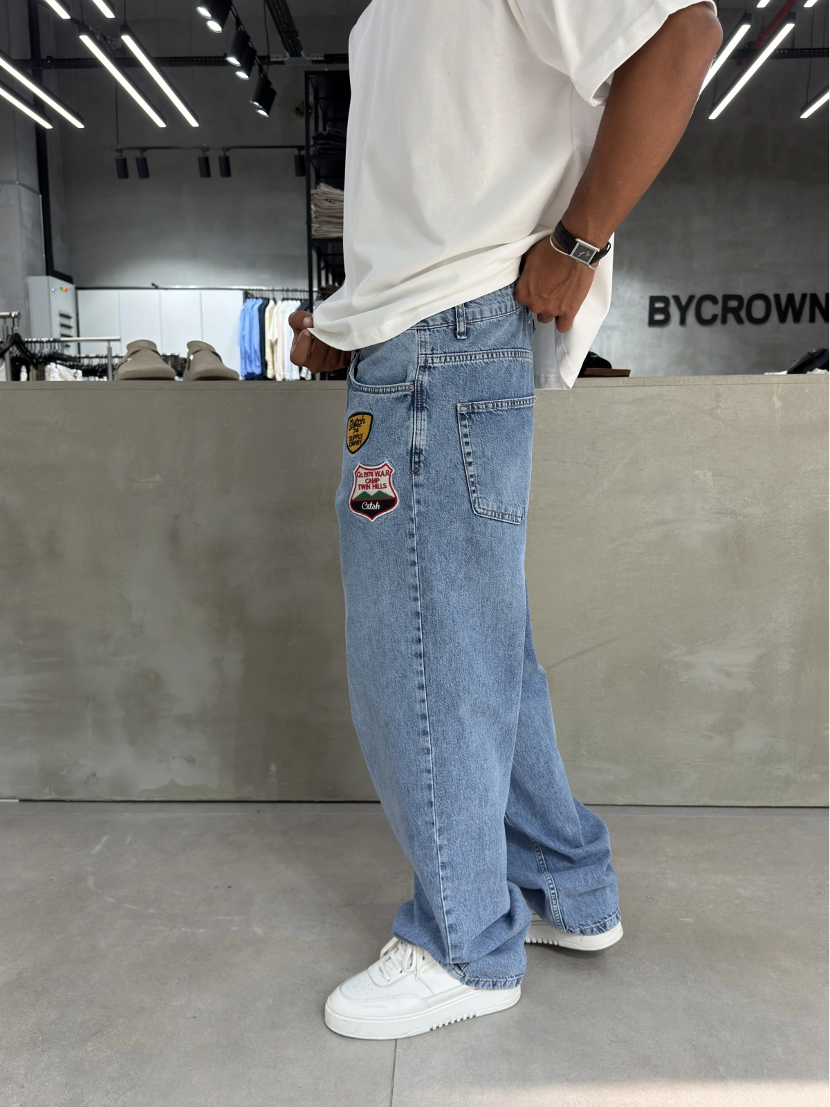 Mavi Arma Nakış Bol Kalıp Baggy Jean