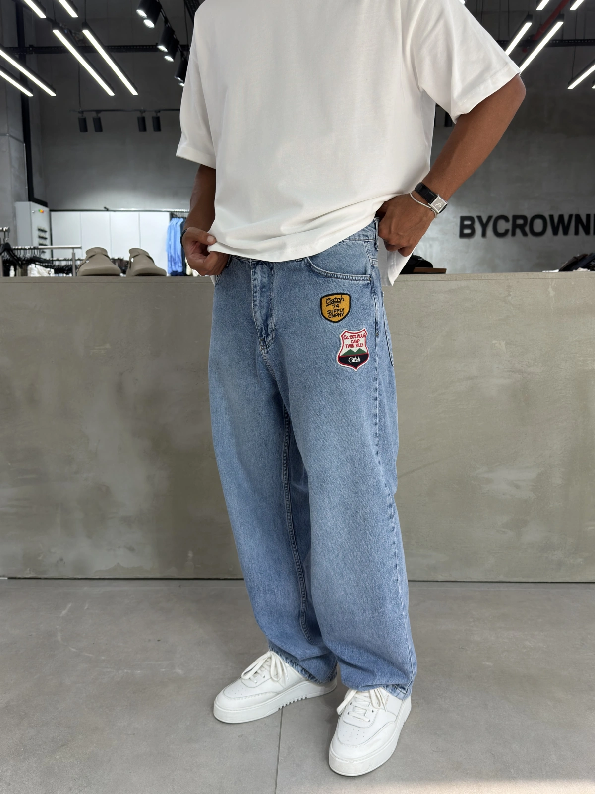 Mavi Arma Nakış Bol Kalıp Baggy Jean