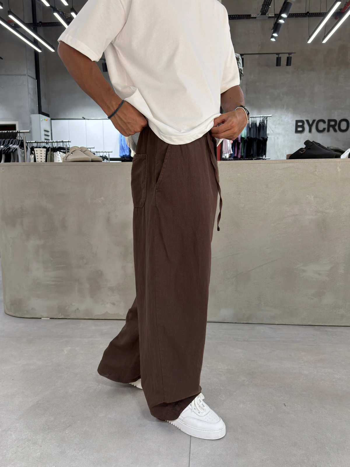 Kahve Premium Keten Süper Baggy