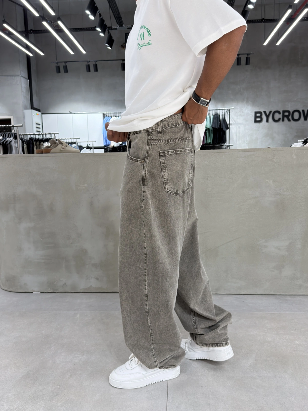 Açık Kahve Eskitme Süper Baggy Jean