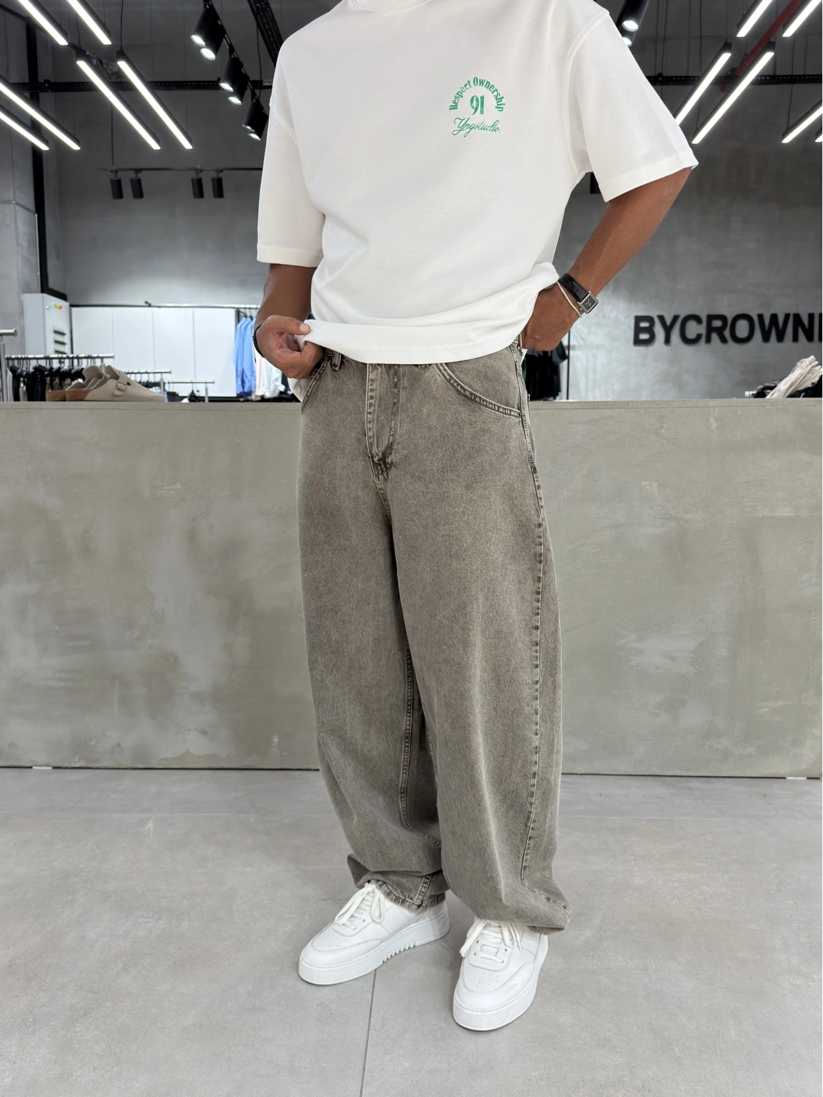 Açık Kahve Eskitme Süper Baggy Jean