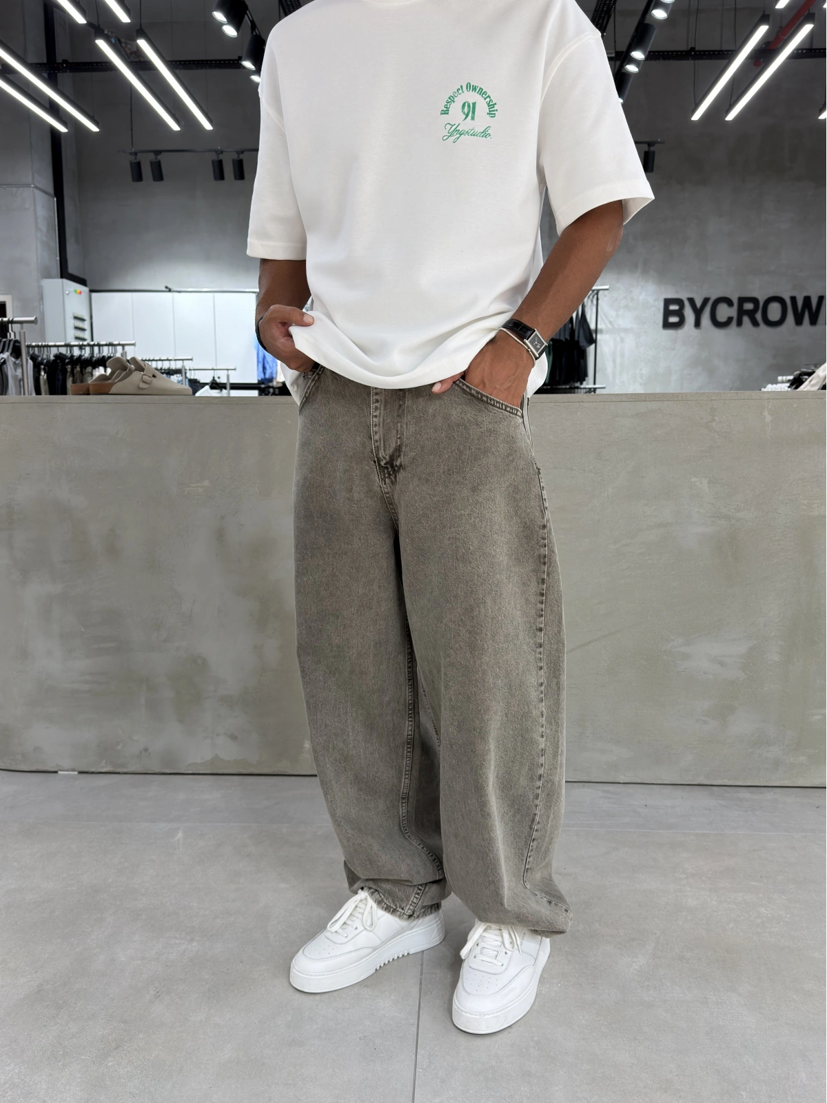 Açık Kahve Eskitme Süper Baggy Jean