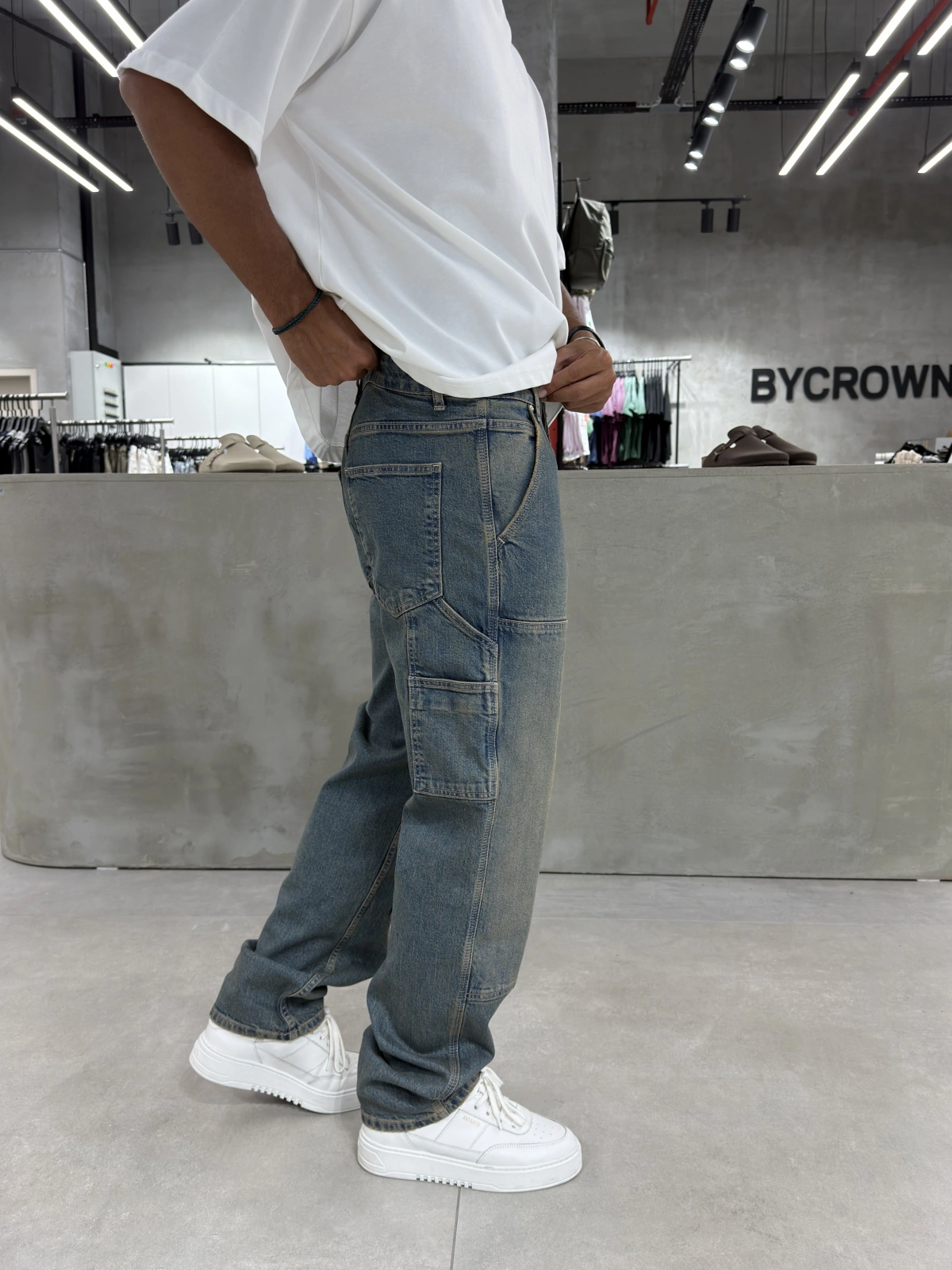 Eskitme Mavi Dikiş Baggy Jean