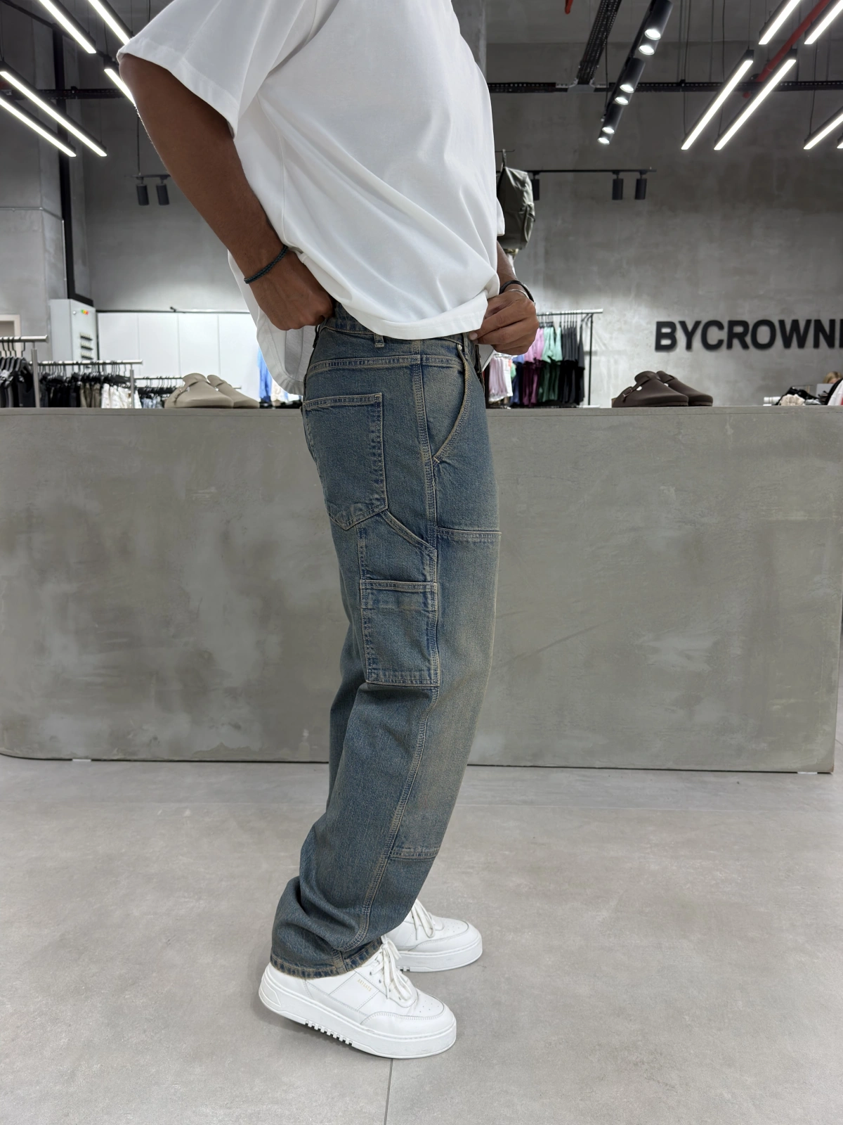 Eskitme Mavi Dikiş Baggy Jean