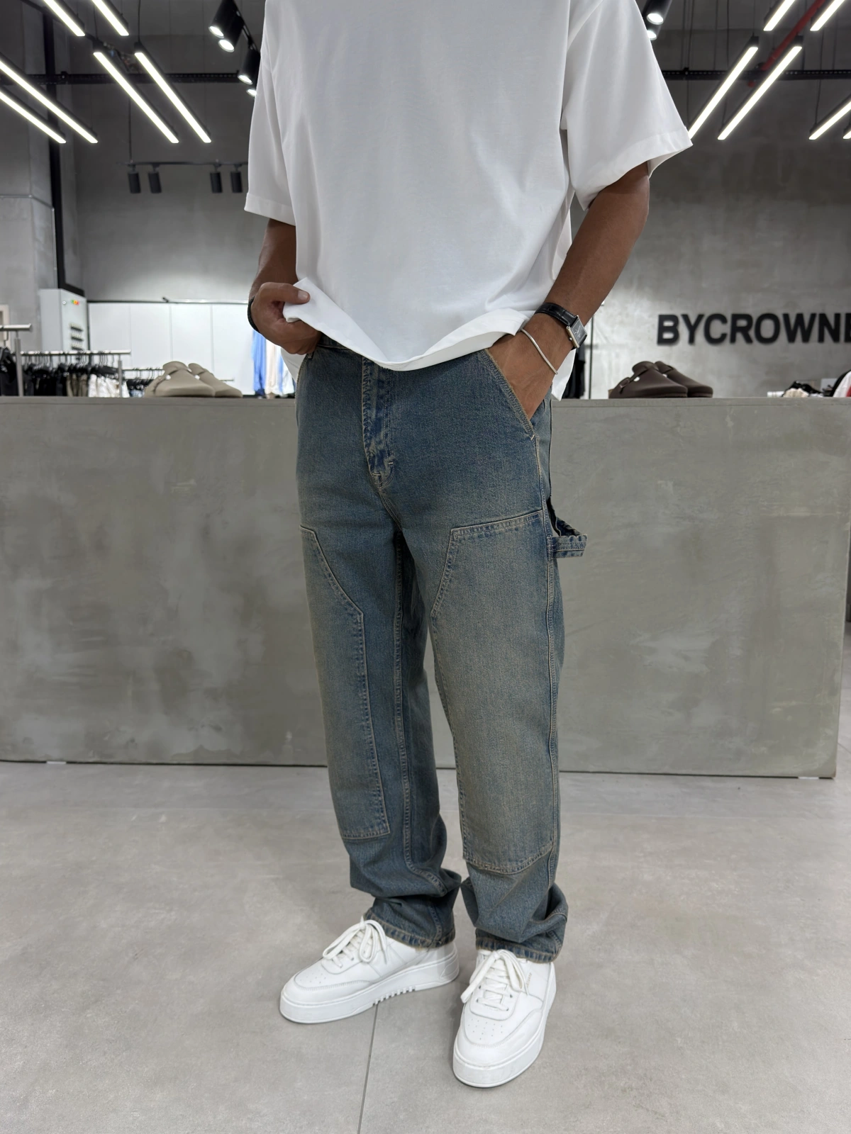 Eskitme Mavi Dikiş Baggy Jean