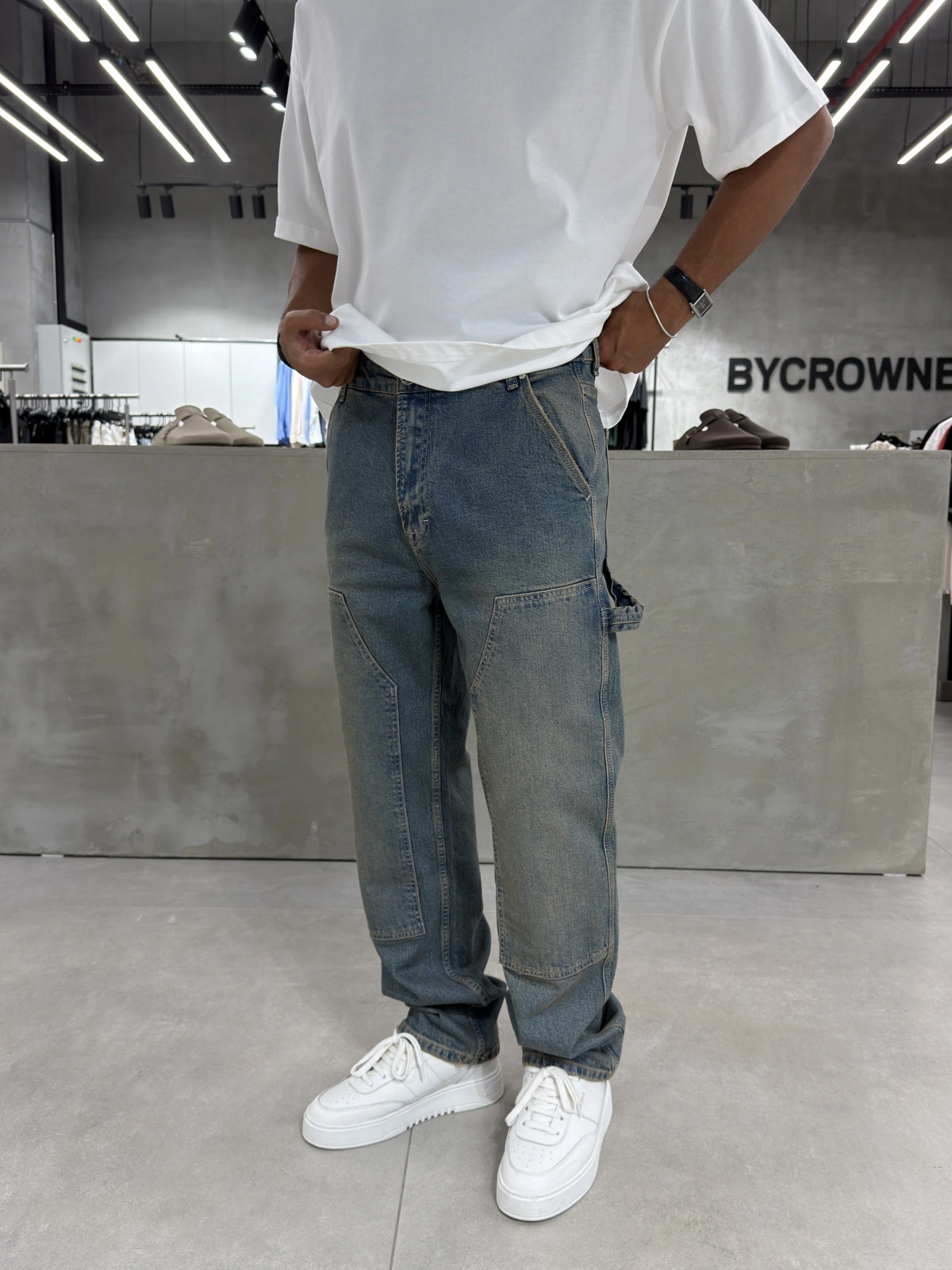 Eskitme Mavi Dikiş Baggy Jean