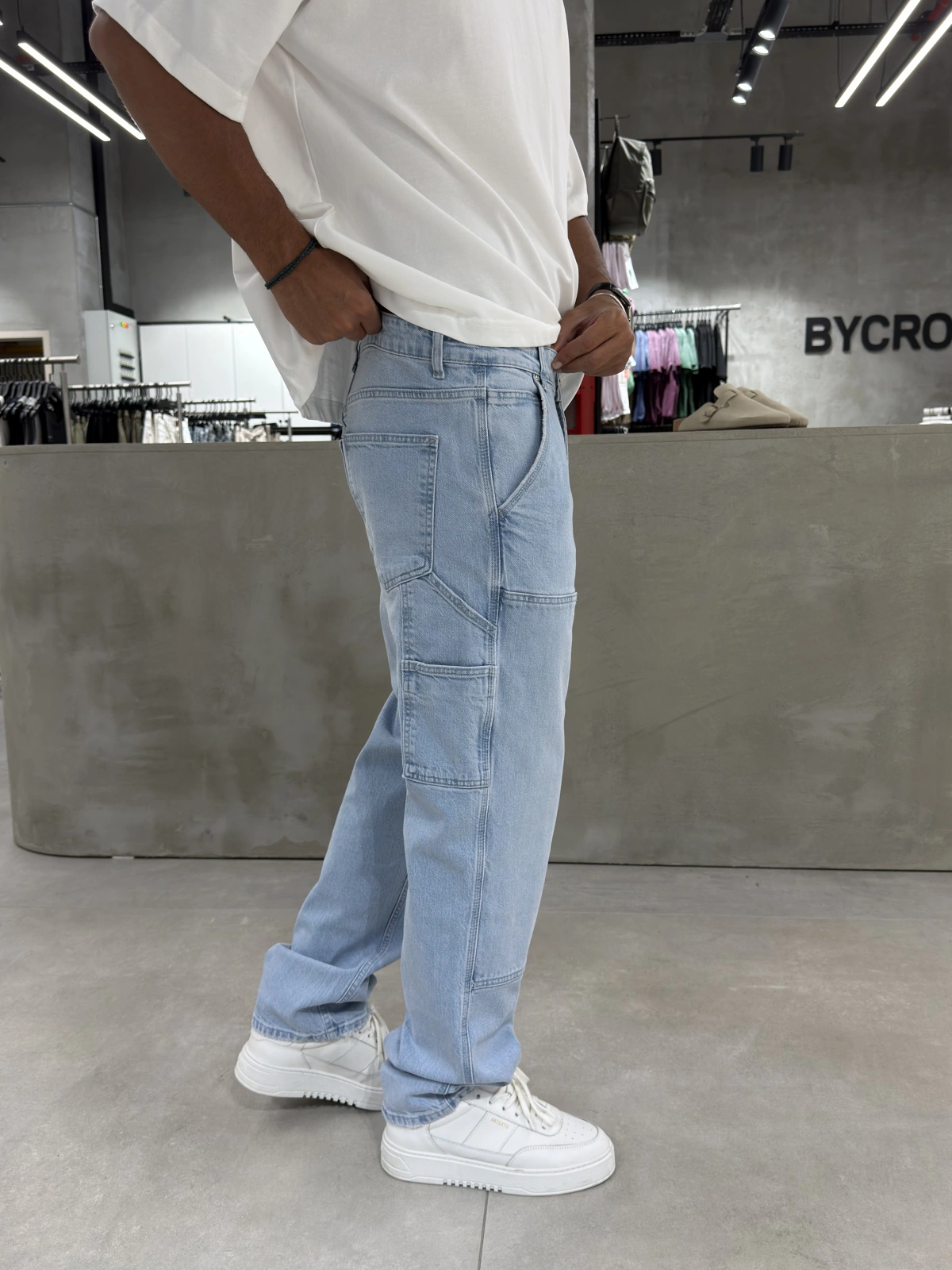Buz Mavi Dikiş Detay Baggy Jean