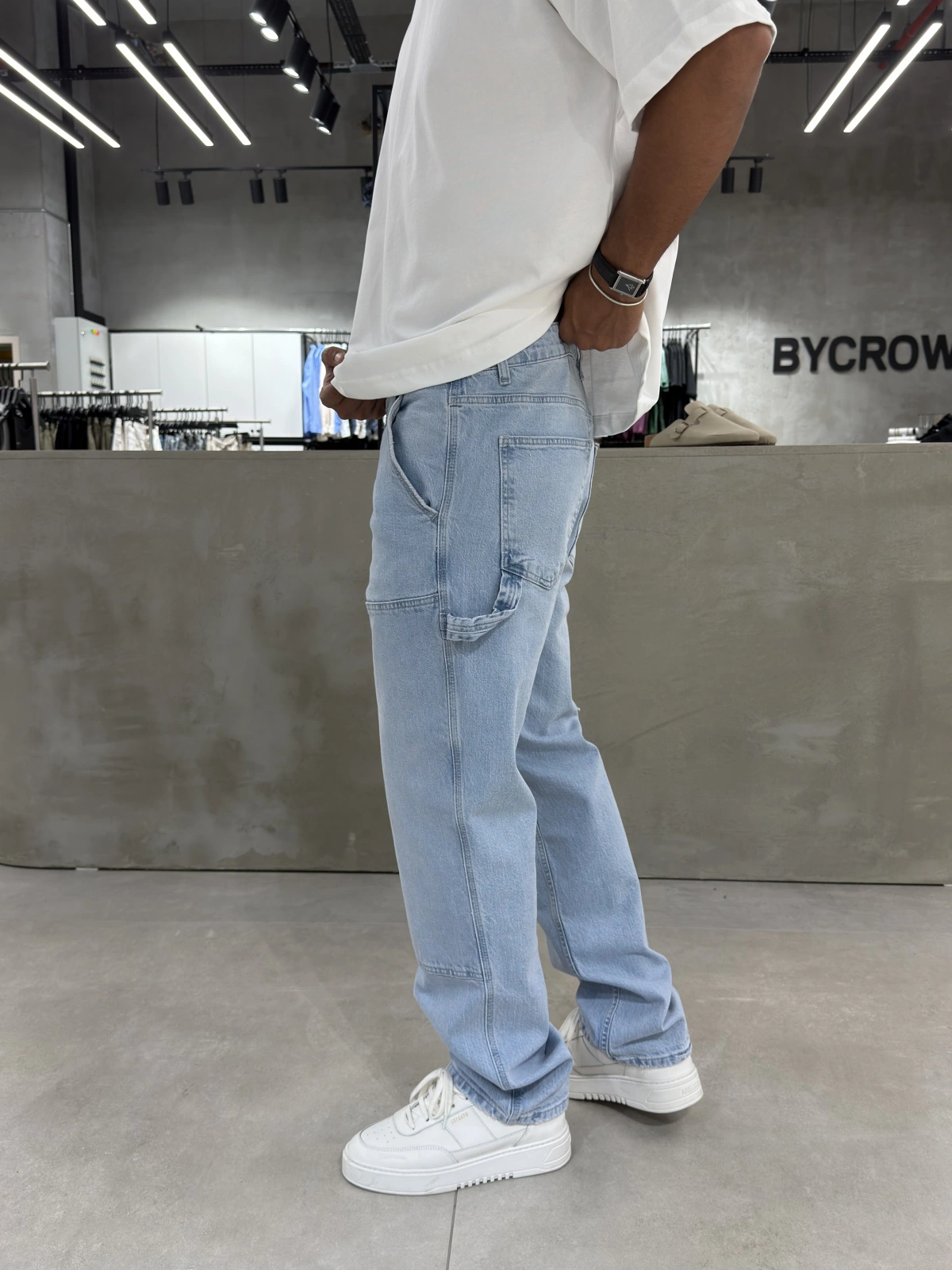 Buz Mavi Dikiş Detay Baggy Jean