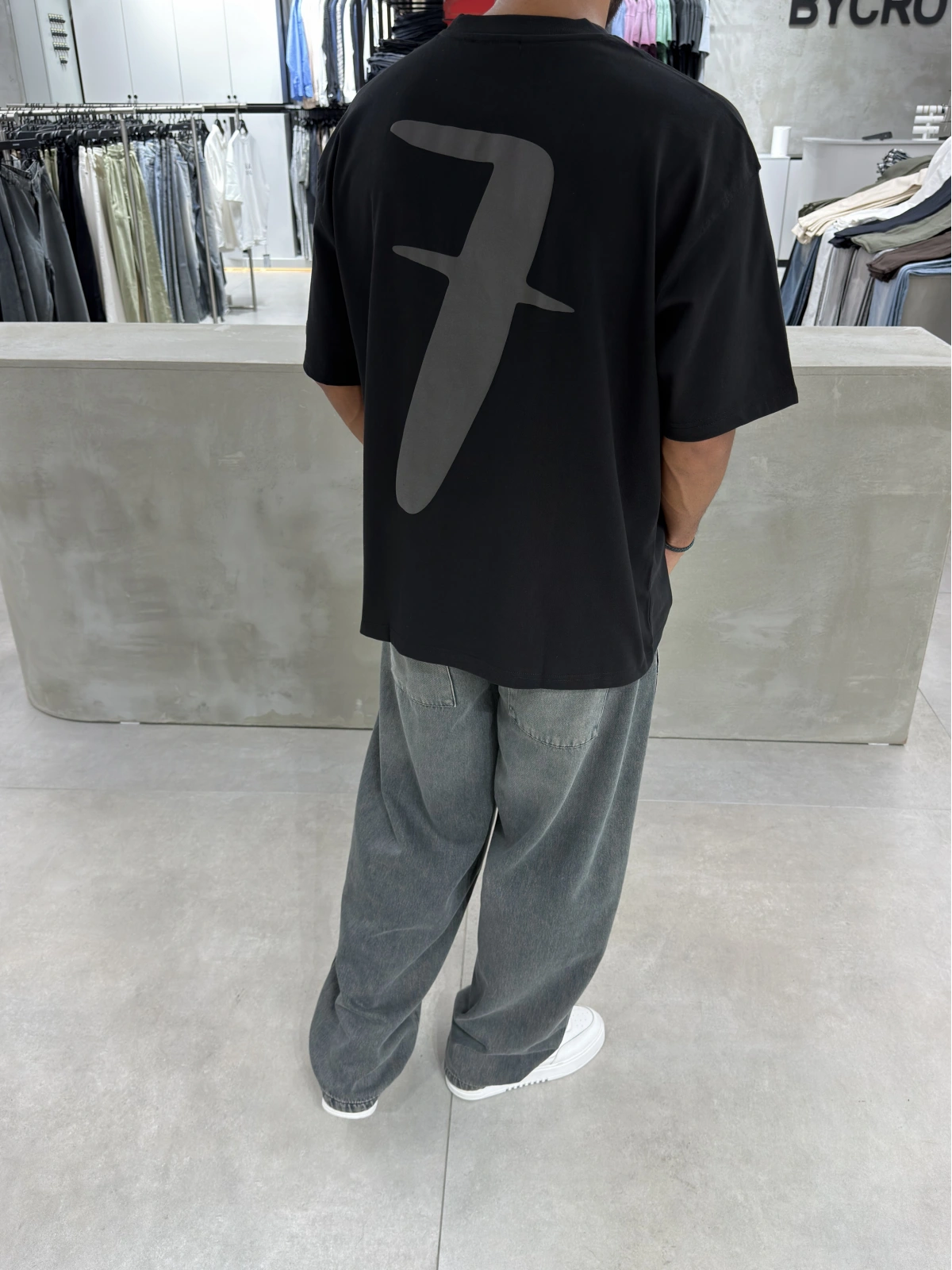 Siyah 7 Baskı Oversize T-Shirt