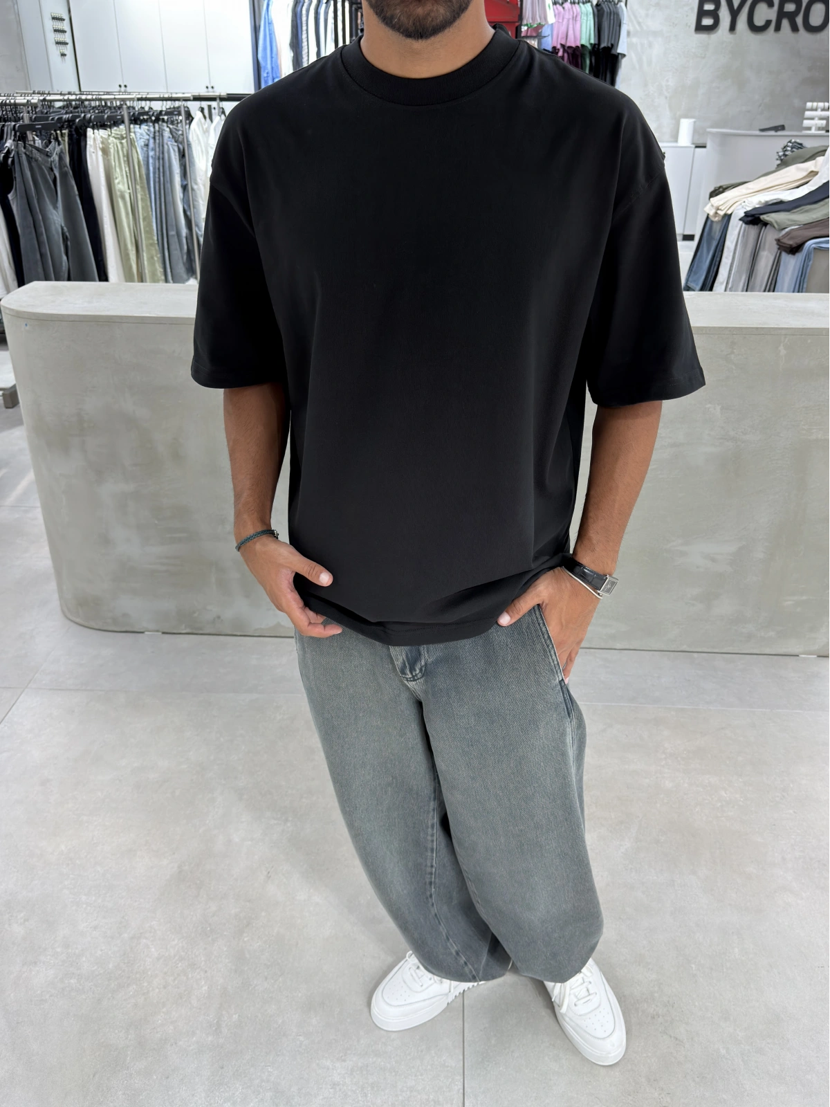 Siyah 7 Baskı Oversize T-Shirt