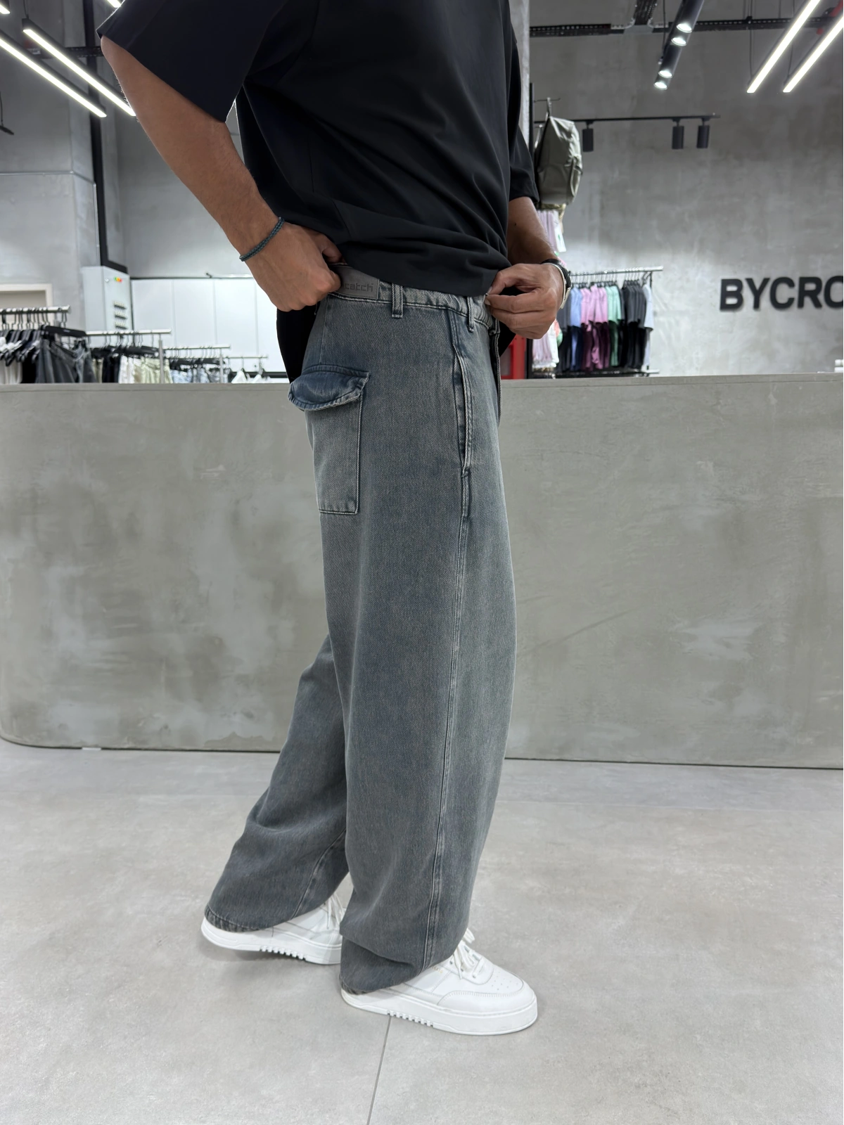 Mavi Eskitme Cep Detay Baggy Jean