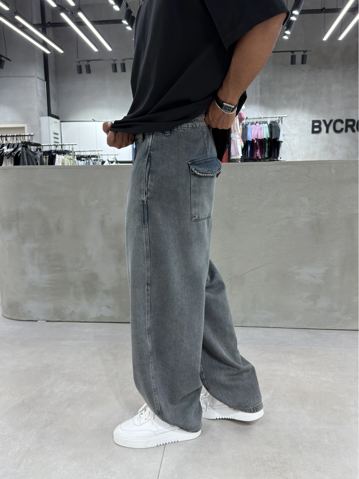 Mavi Eskitme Cep Detay Baggy Jean