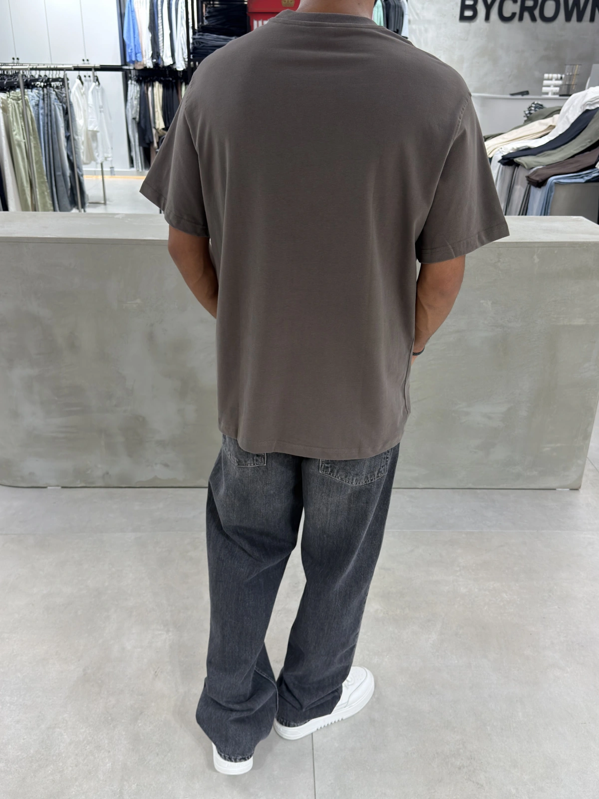 Kahve Cep Detay Oversize T-Shirt