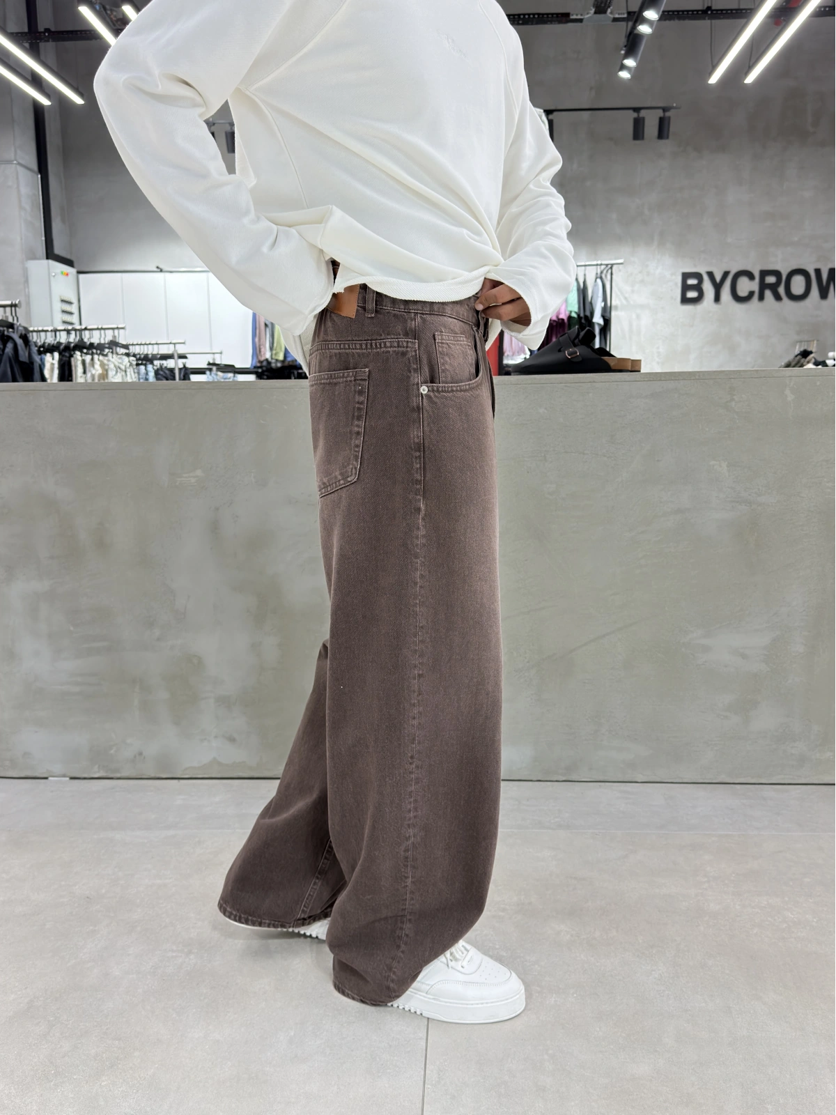 Kahve Yıkamalı Süper Baggy Jean