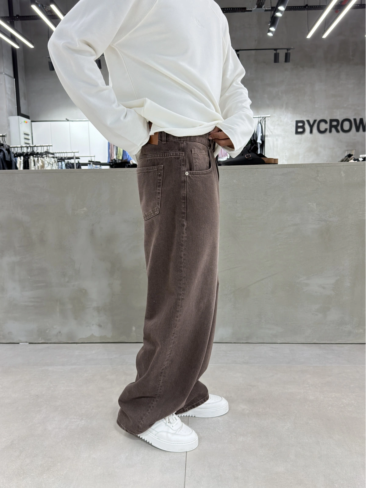 Kahve Yıkamalı Süper Baggy Jean