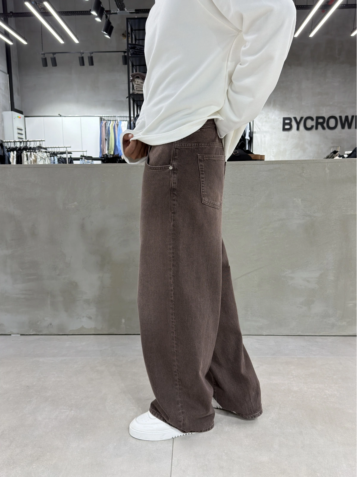 Kahve Yıkamalı Süper Baggy Jean
