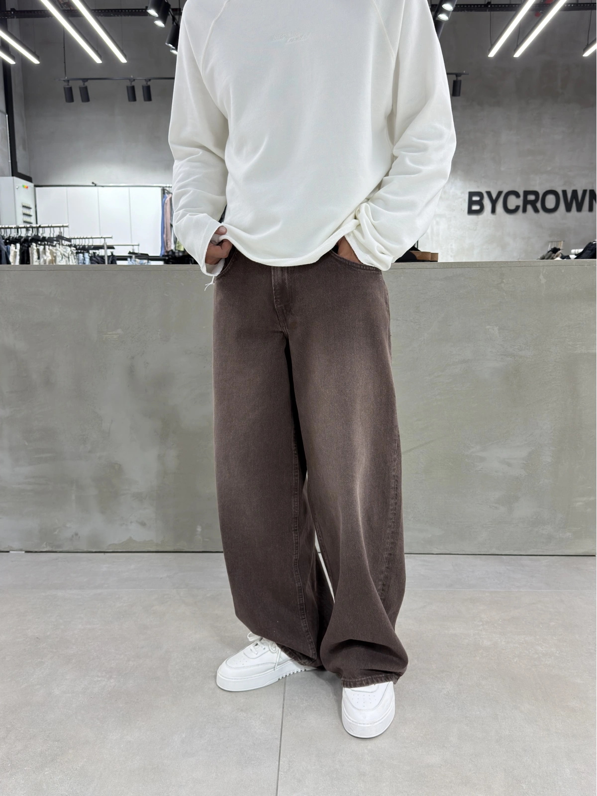 Kahve Yıkamalı Süper Baggy Jean