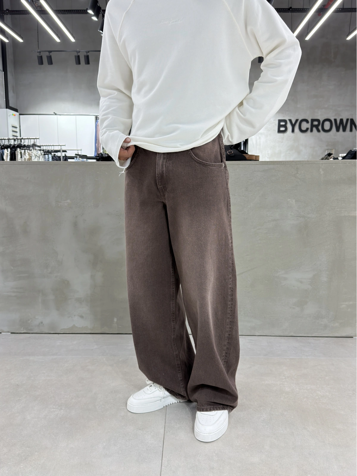 Kahve Yıkamalı Süper Baggy Jean