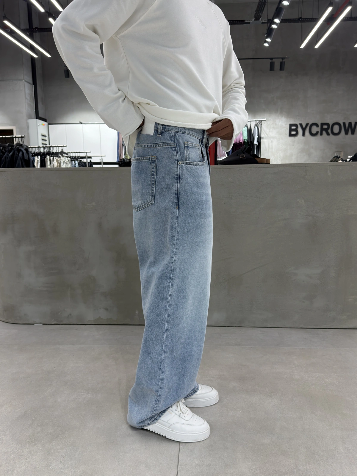Mavi Yıkamalı Süper Baggy Jean