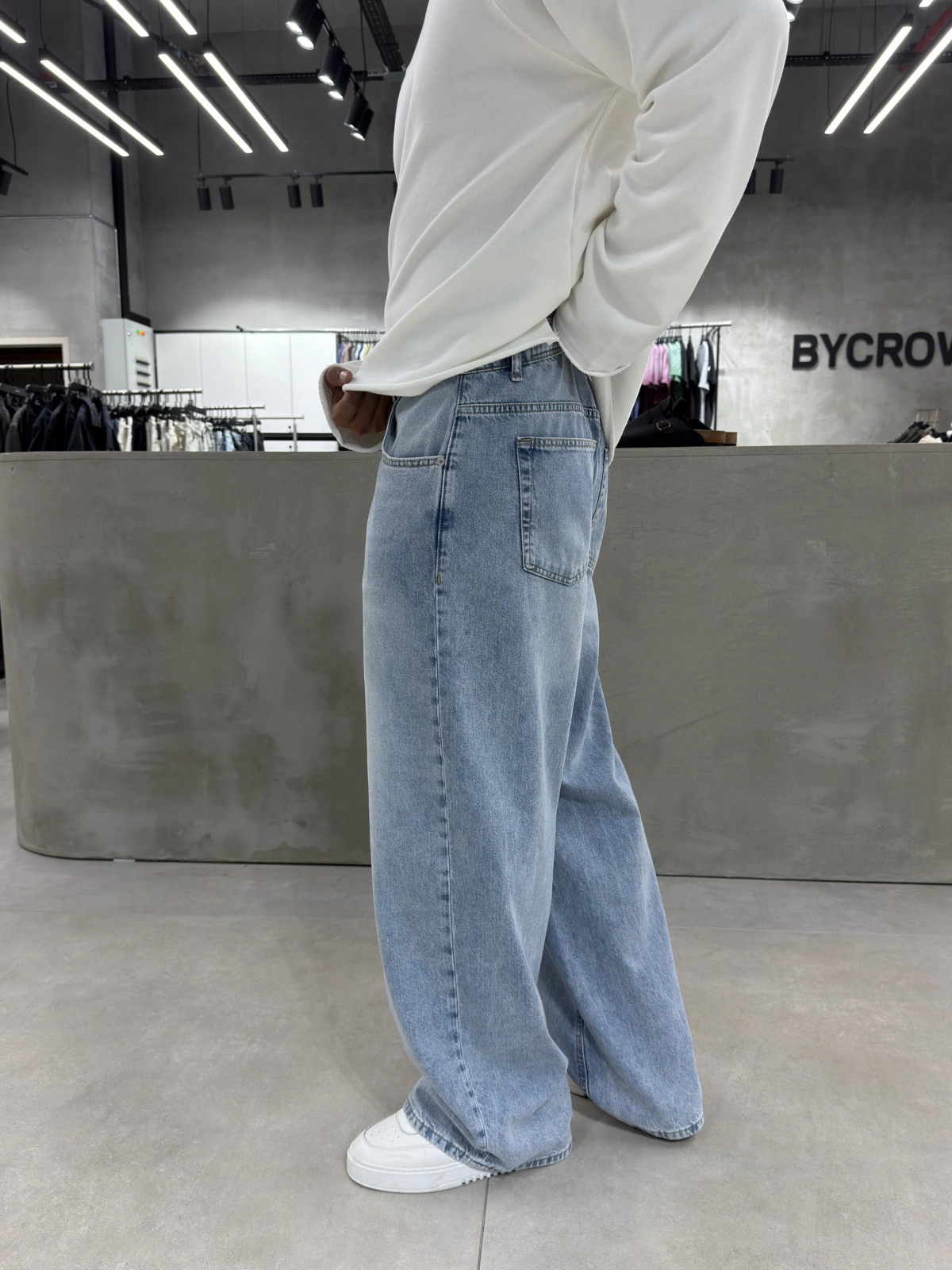 Mavi Yıkamalı Süper Baggy Jean