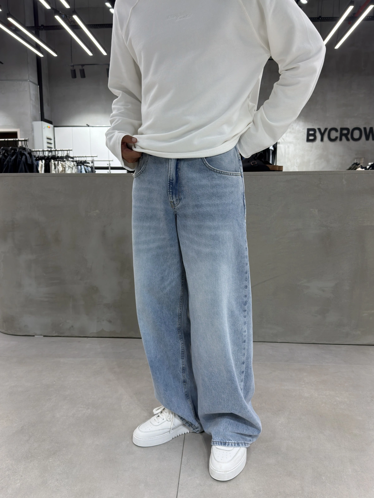 Mavi Yıkamalı Süper Baggy Jean