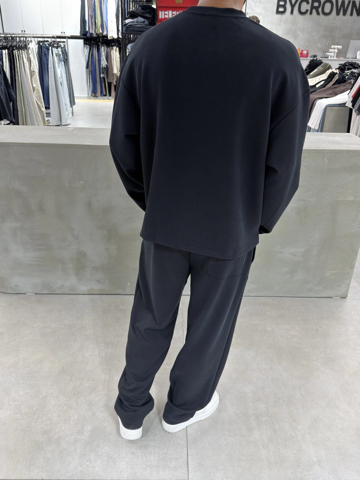 Siyah Premium Fitilli Oversize Eşofman Takım