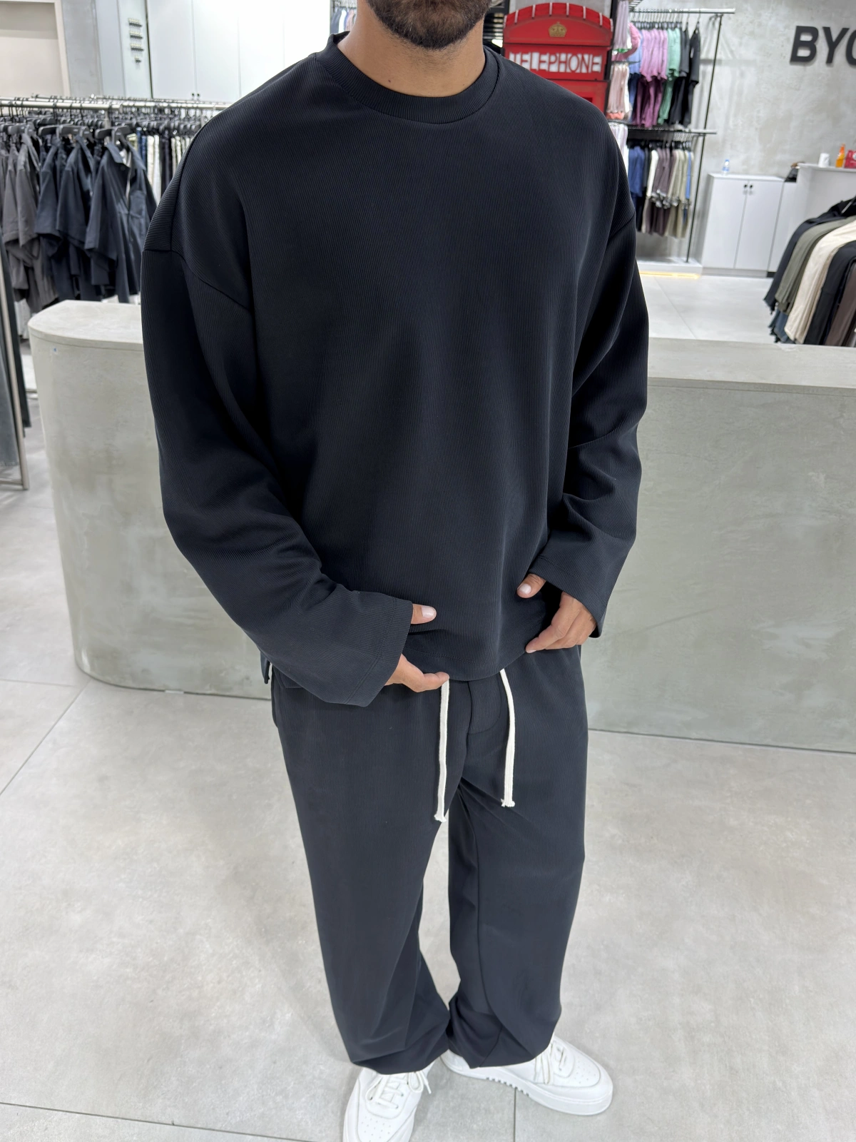 Siyah Premium Fitilli Oversize Eşofman Takım