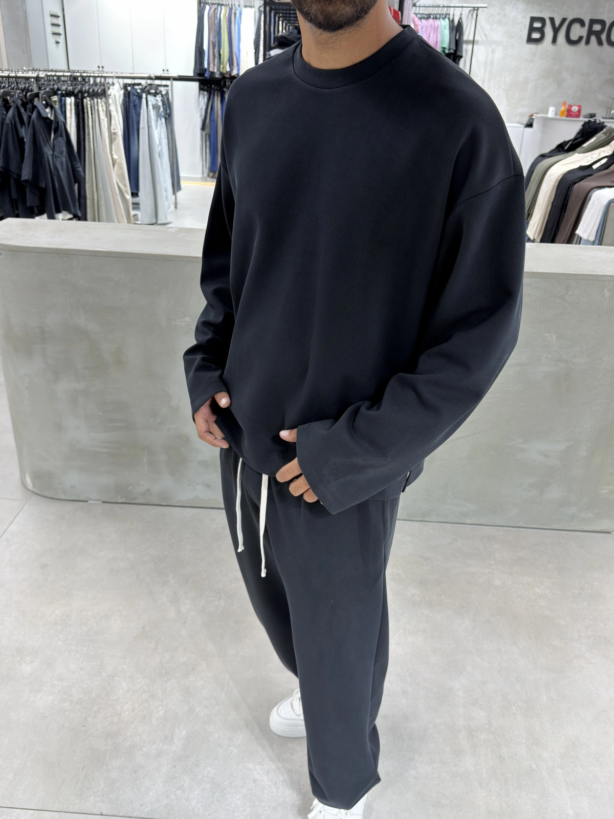 Siyah Premium Fitilli Oversize Eşofman Takım