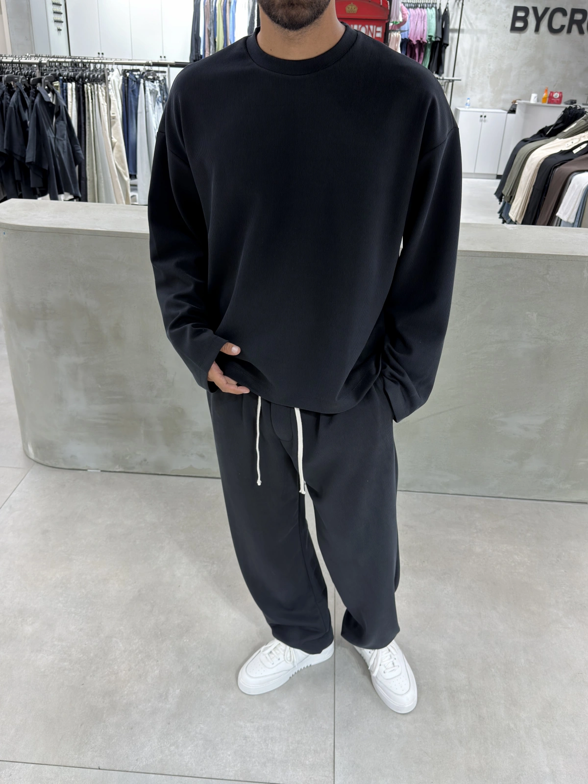 Siyah Premium Fitilli Oversize Eşofman Takım