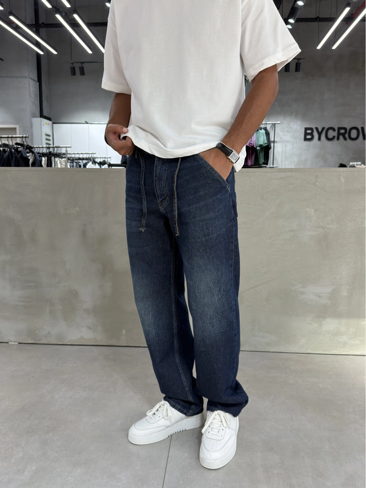 Koyu Mavi Eskitme Bol Kalıp Baggy Jean
