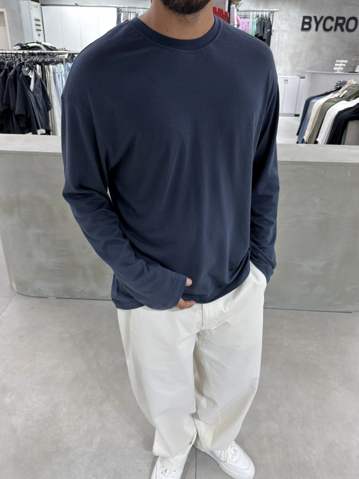 Lacivert Pamuk İnce Basic Sweat