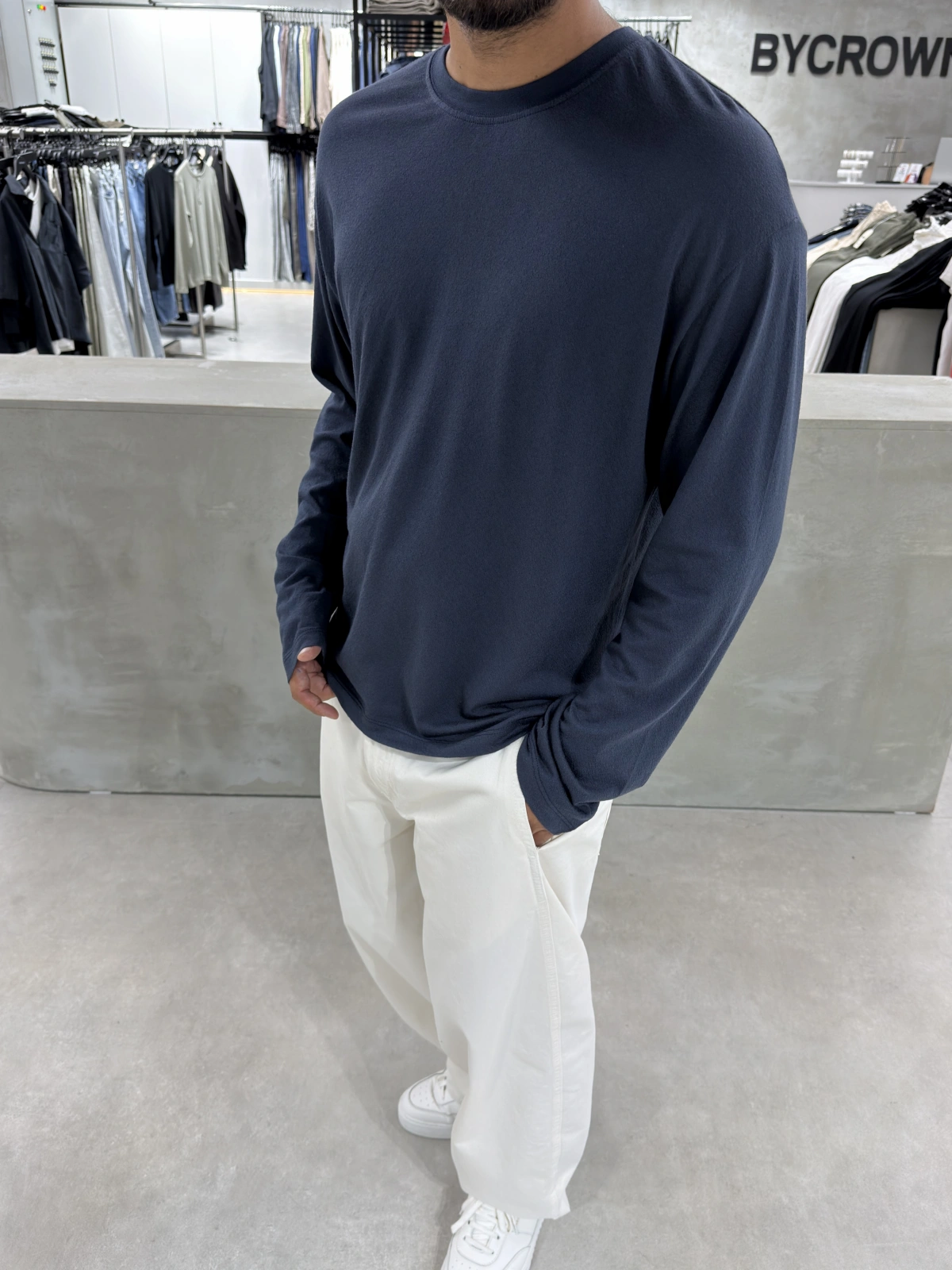 Lacivert Pamuk İnce Basic Sweat