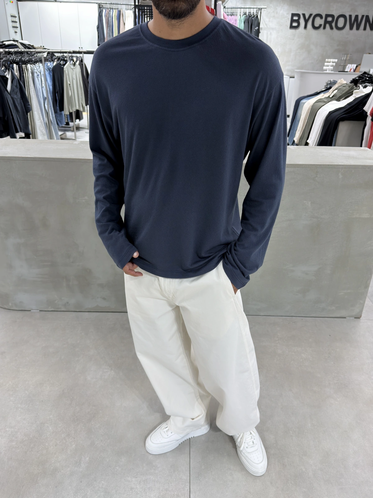 Lacivert Pamuk İnce Basic Sweat