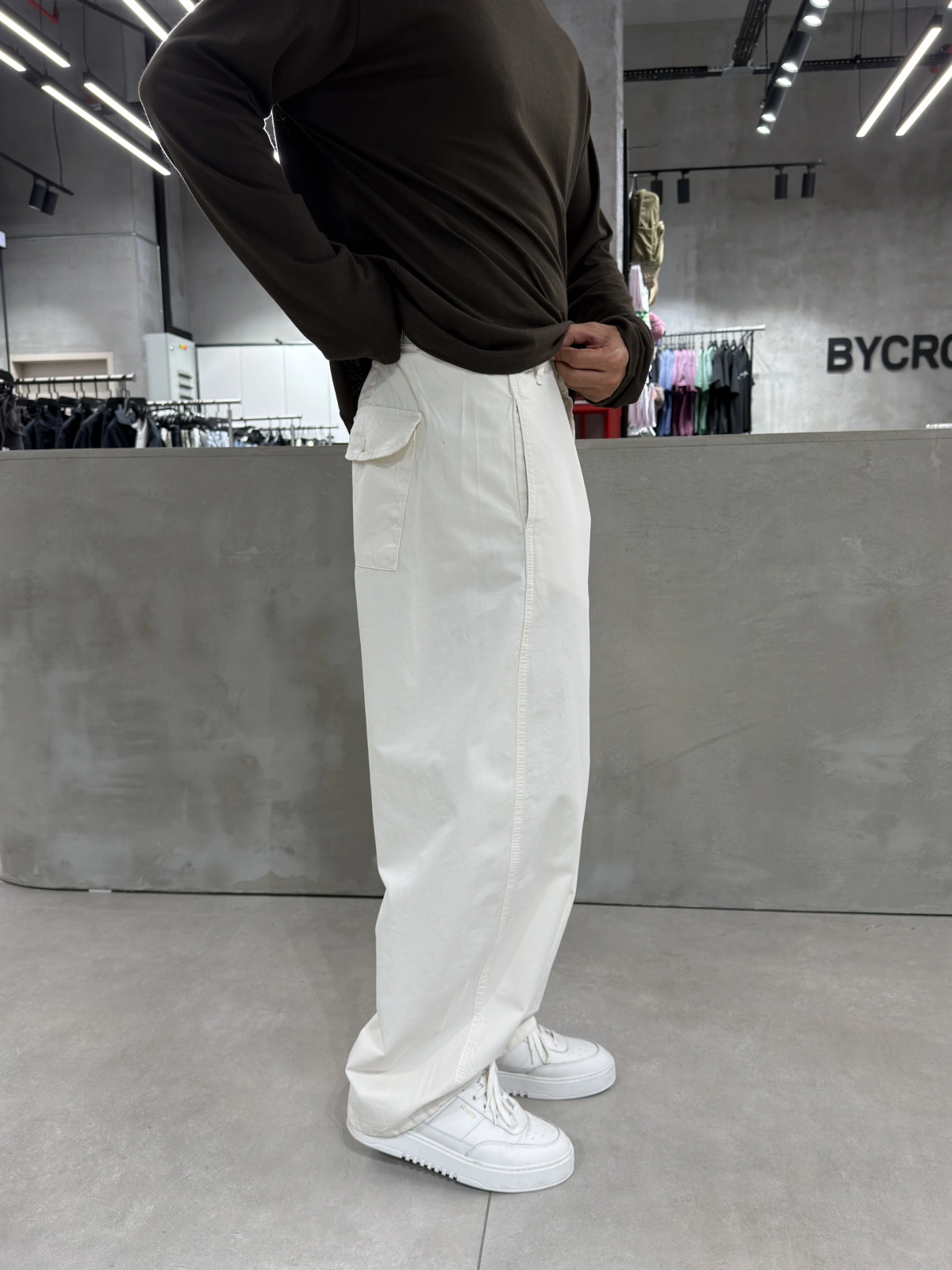 Krem Düğme Detay Bol Kalıp Baggy