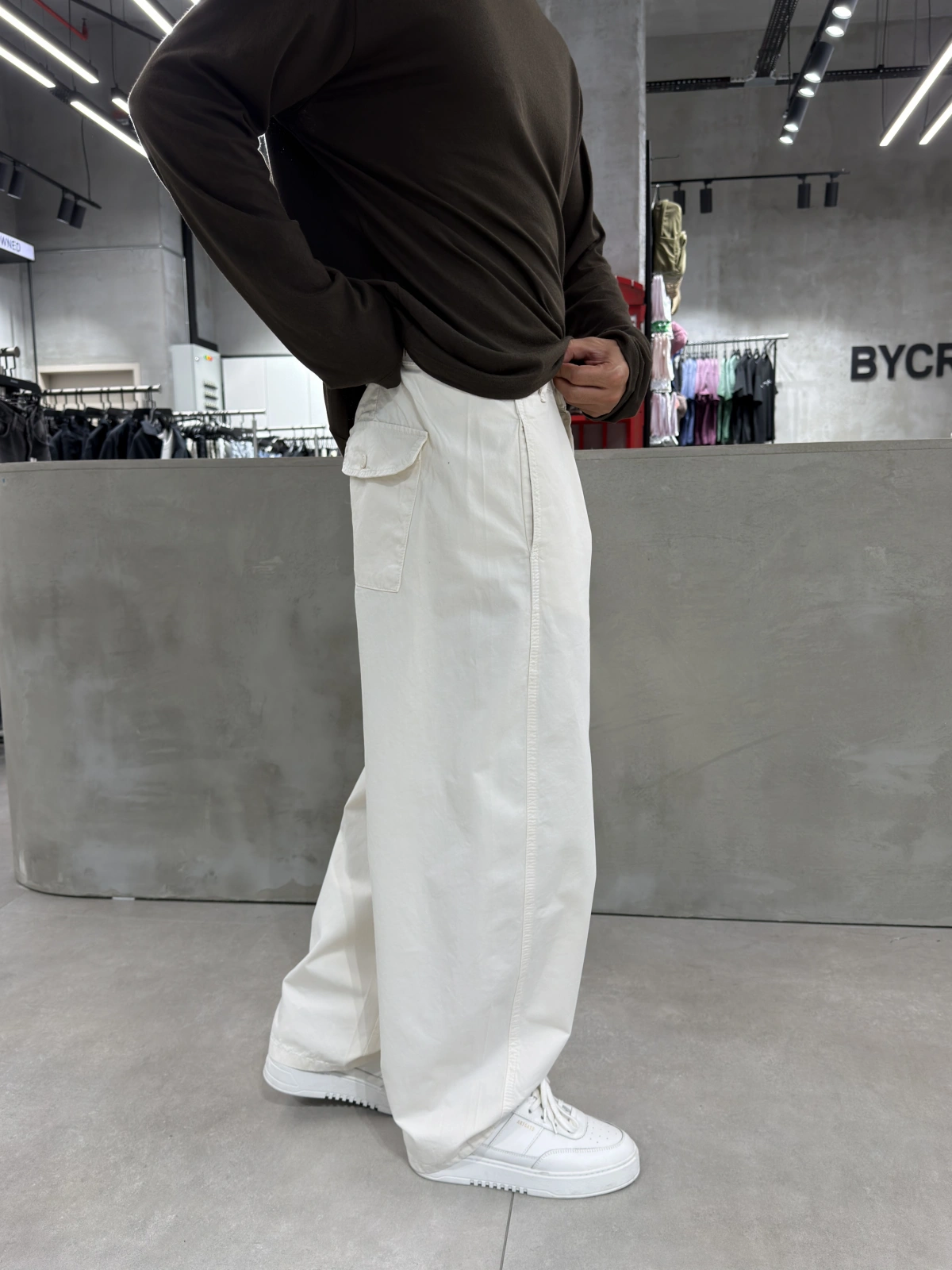 Krem Düğme Detay Bol Kalıp Baggy