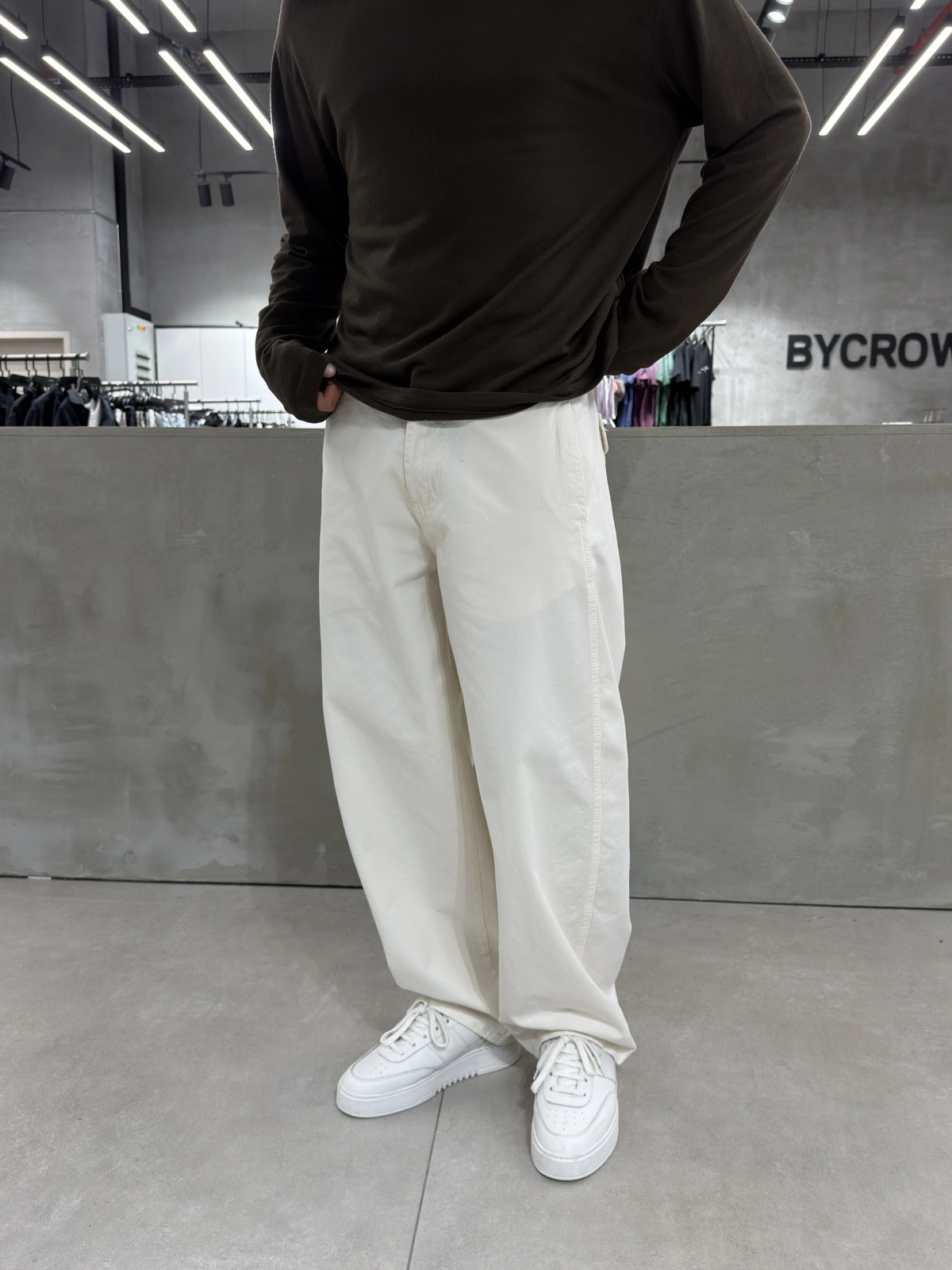 Krem Düğme Detay Bol Kalıp Baggy