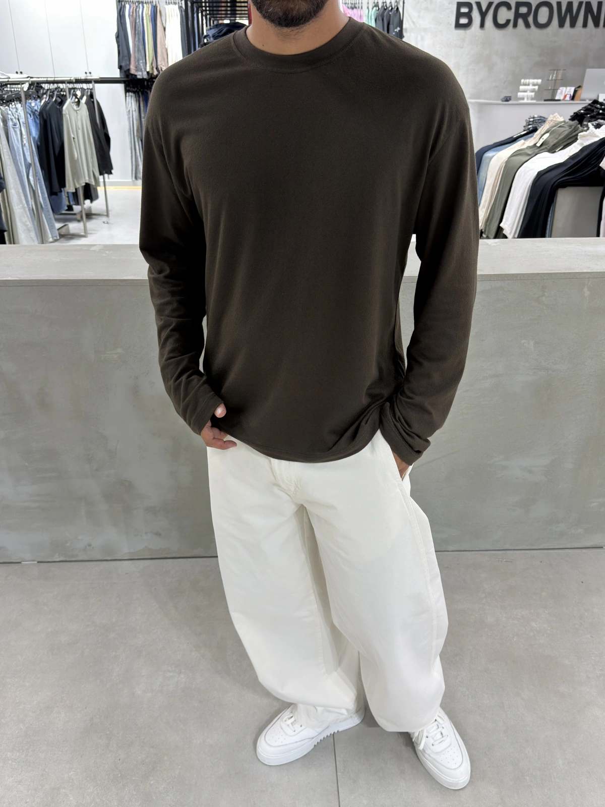 Kahve Pamuk İnce Basic Sweat