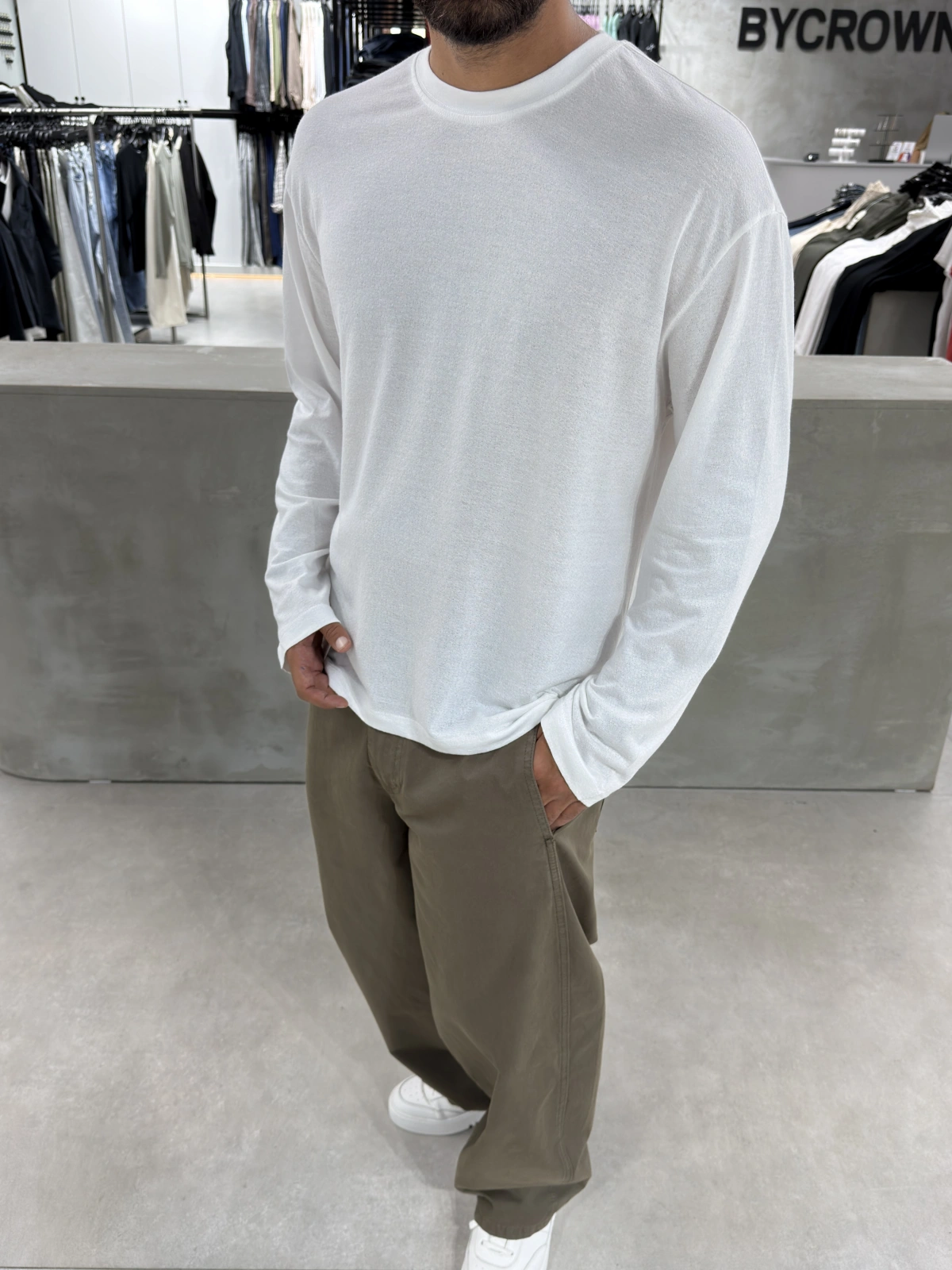 Beyaz Pamuk İnce Basic Sweat
