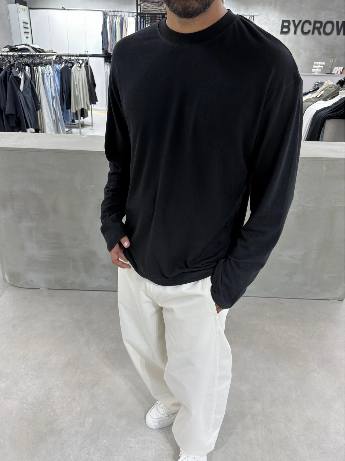 Siyah Pamuk İnce Basic Sweat