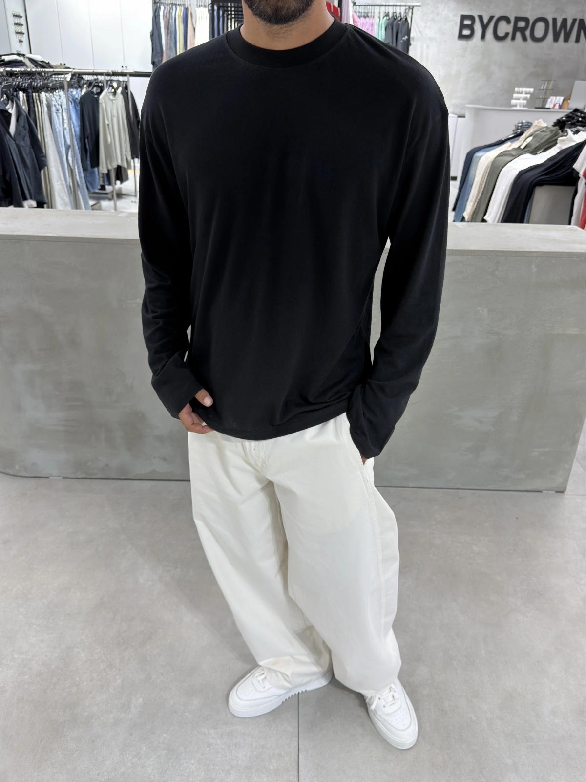 Siyah Pamuk İnce Basic Sweat